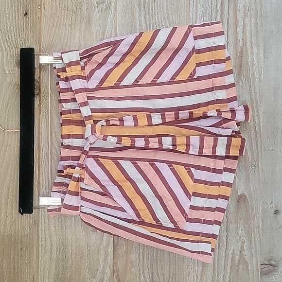Anthropologie Belted High Waisted Cotton Pull On Stripe Shorts Size Small - Picture 1 of 5